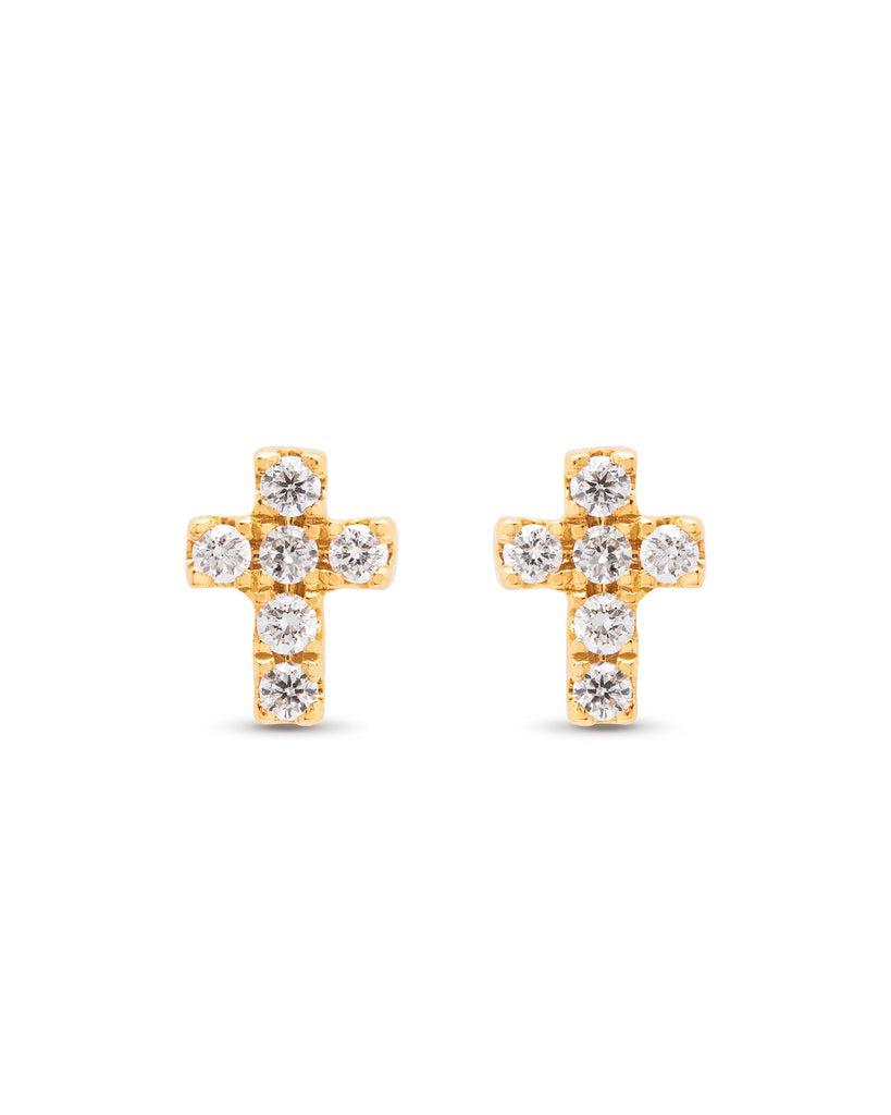 Aura 18ct Yellow Gold Diamond 0.14ct Cross Earrings