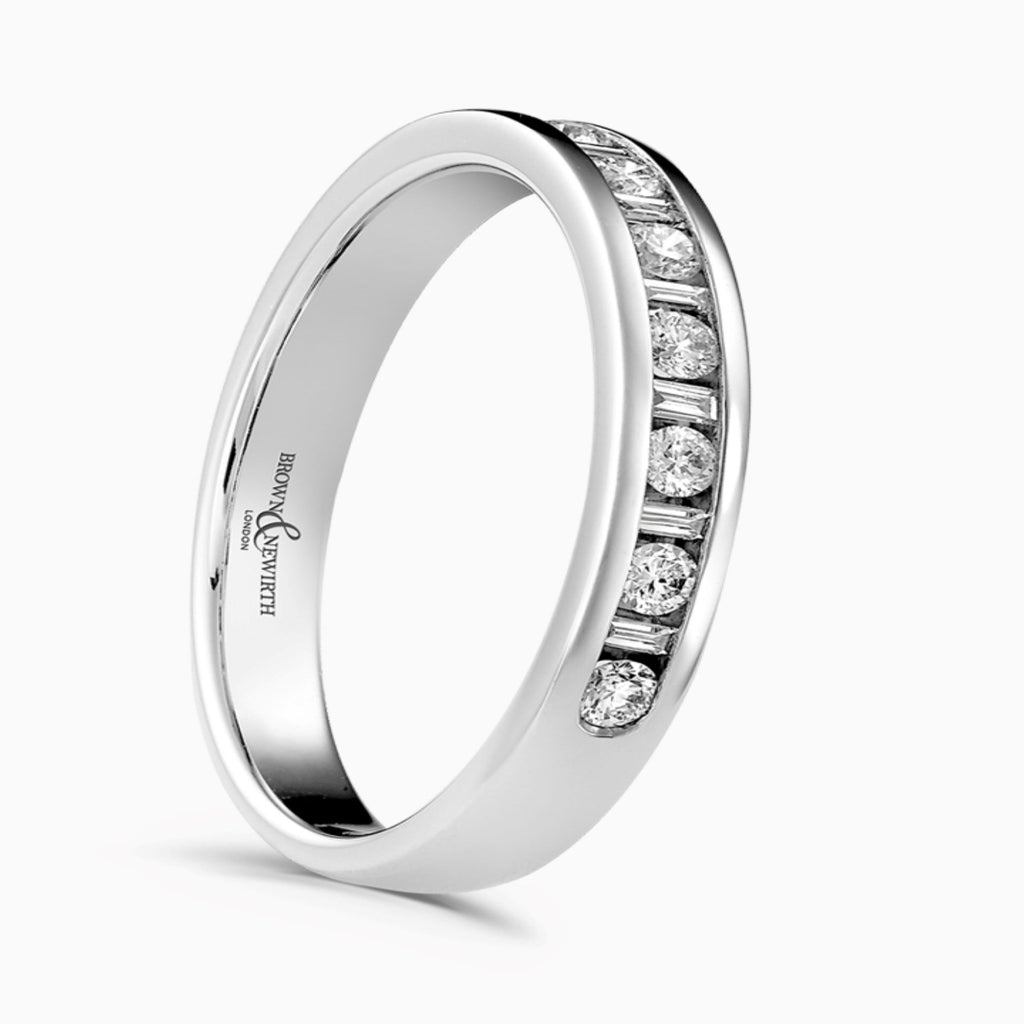 Platinum Diamond Wedding Band with Baguette and Round Diamonds by Luminary Fine Jewellery, Surrey